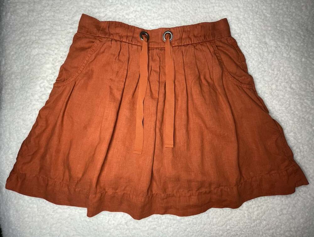 J.Crew Womens 2 Burnt Orange Linen Mini Skirt Pull On Drawstring Pockets Rust